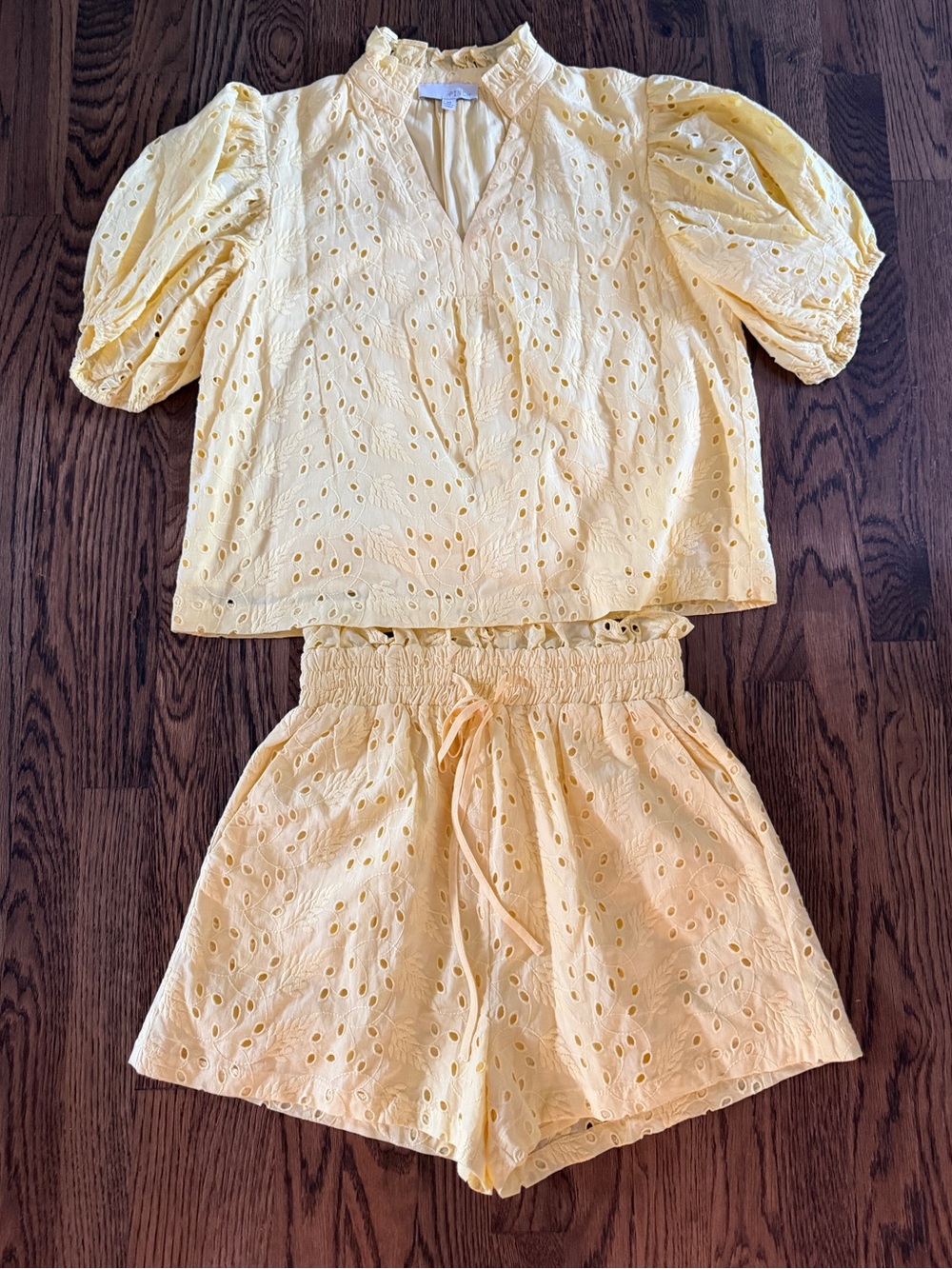 Pinch Yellow Eyelet Cotton Shorts